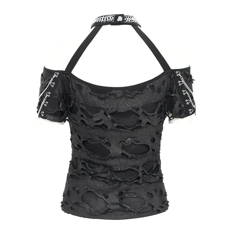 Punk Off-Shoulder Ripped Shirt für Damen
