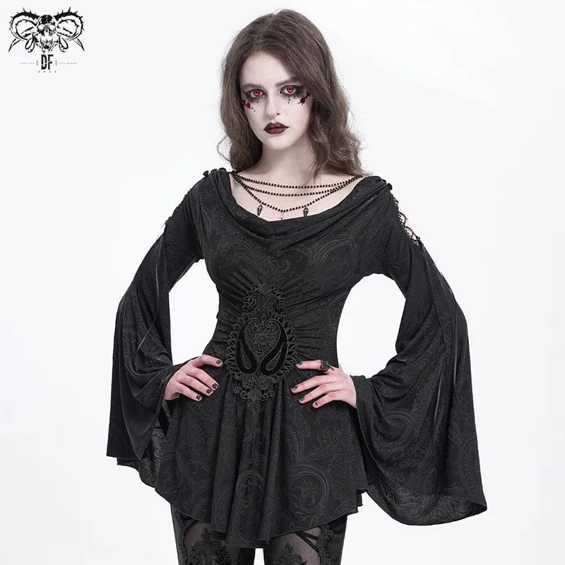Gothic-Hemd mit Wasserfallausschnitt und ausgestellten Ärmeln für Damen