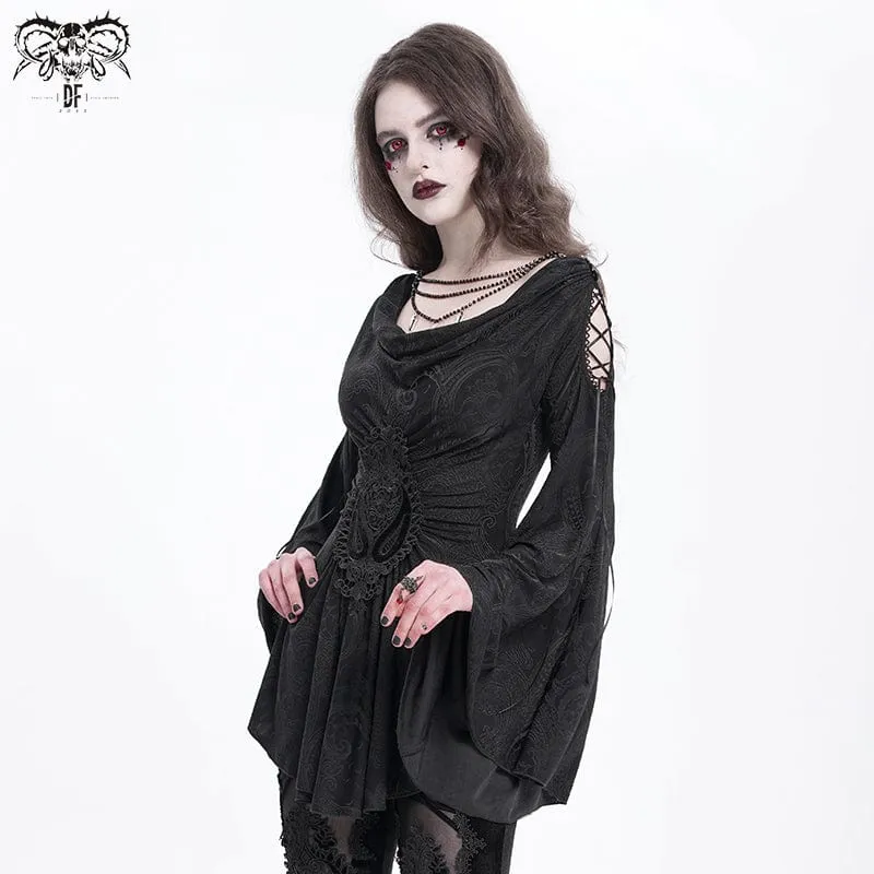 Gothic-Hemd mit Wasserfallausschnitt und ausgestellten Ärmeln für Damen