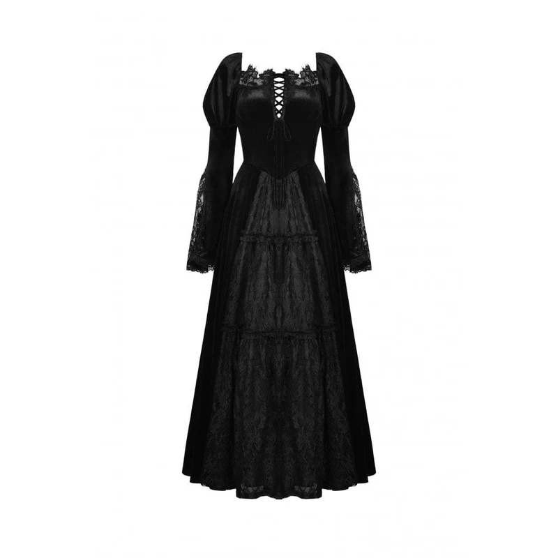 Gothic Brautkleid aus Samt mit Puffärmeln und Spitze im Damenstil