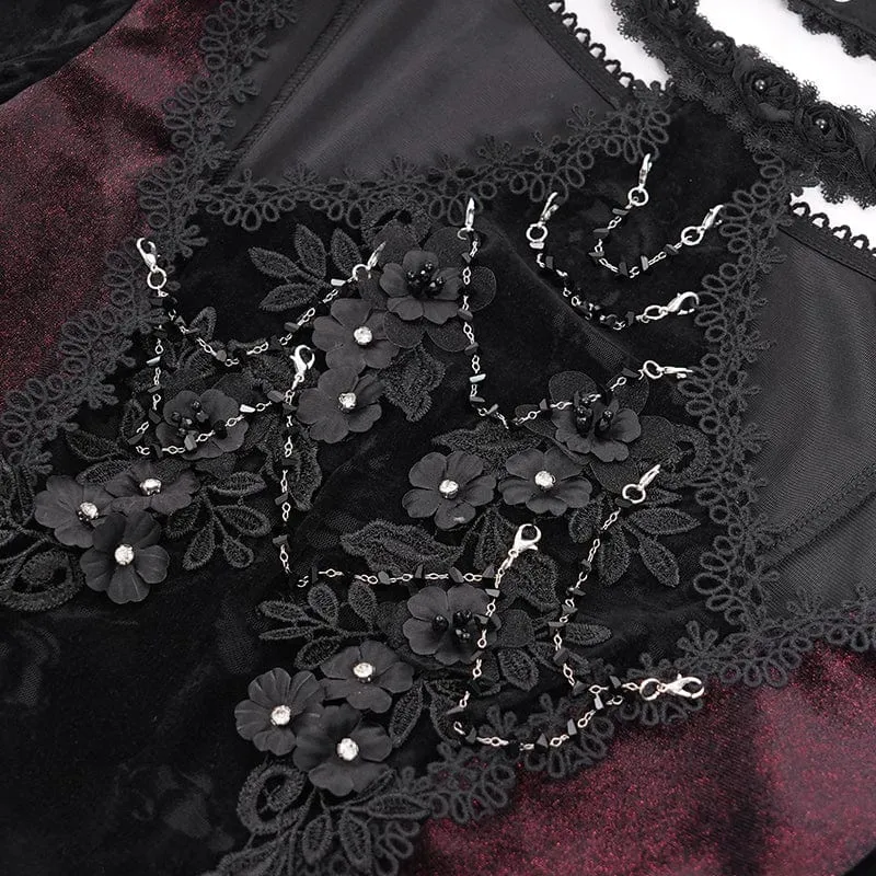 Gothic-Samtbluse mit Cut-outs und ausgestellten Ärmeln für Damen in Rot