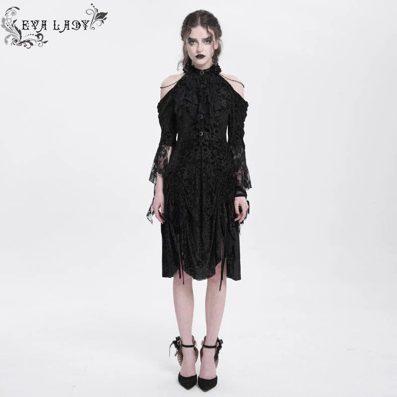 Gothic-Partykleid aus Samt mit schulterfreiem Kordelzug für Damen
