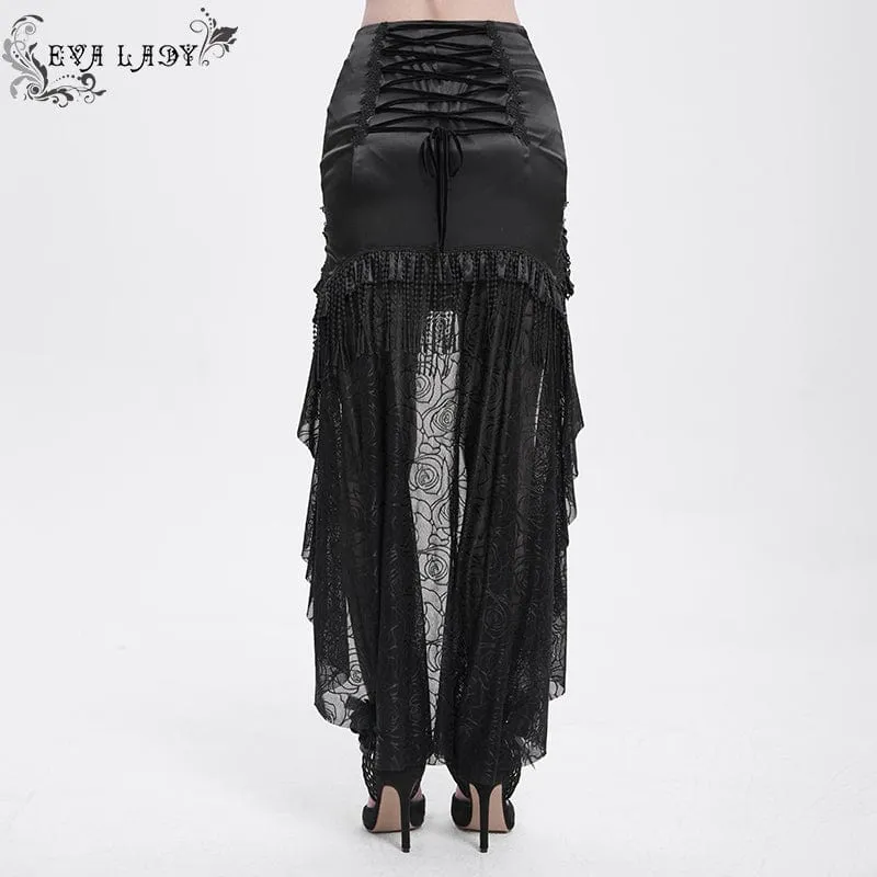 Gothic Rose Mesh Splice High/Low-Rock für Damen