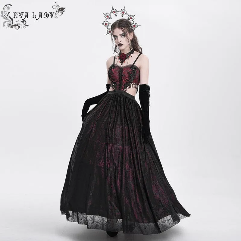 Rotes, gotisches Partykleid mit Cut-outs, Blumenstickerei und Brautkleid