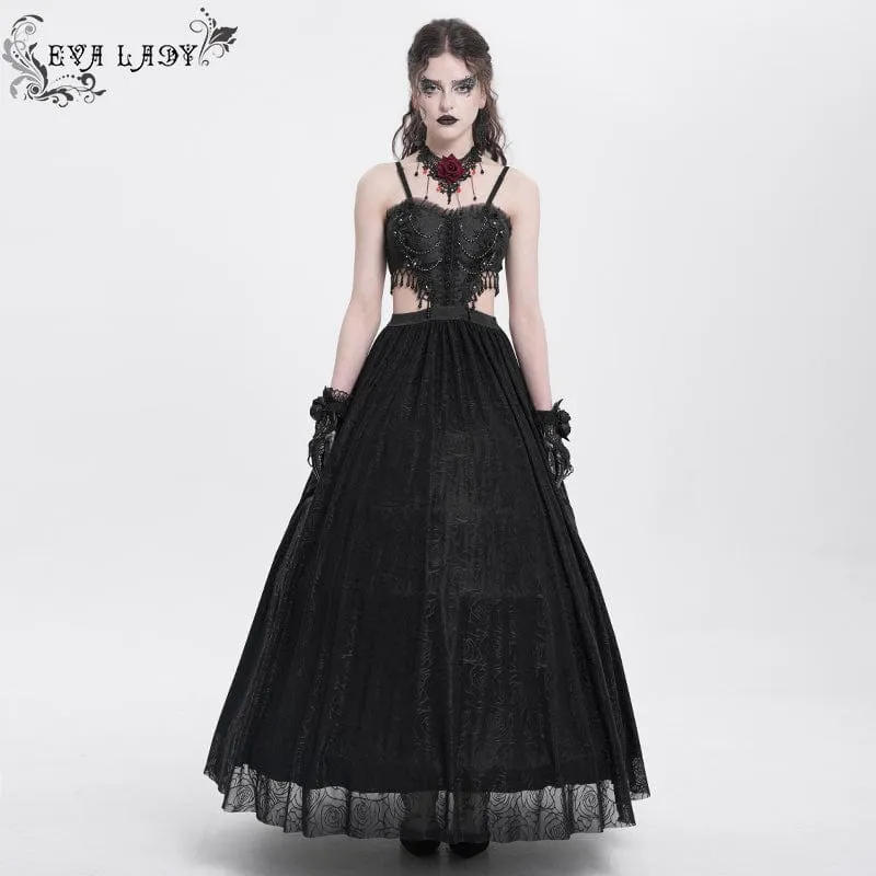 Schwarzes, gotisches Partykleid mit Cut-outs und Blumenstickerei für Damen – perfekt für Hochzeiten