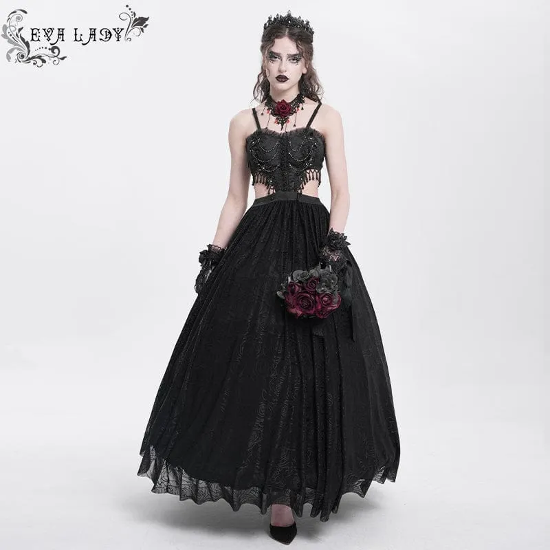 Schwarzes, gotisches Partykleid mit Cut-outs und Blumenstickerei für Damen – perfekt für Hochzeiten