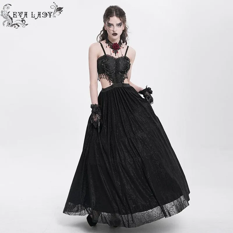 Schwarzes, gotisches Partykleid mit Cut-outs und Blumenstickerei für Damen – perfekt für Hochzeiten