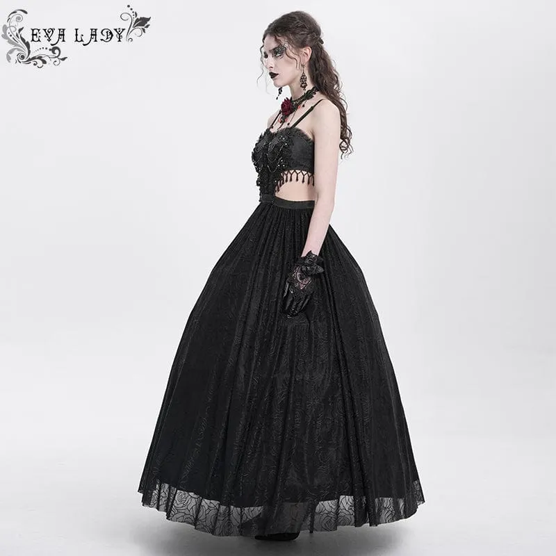 Schwarzes, gotisches Partykleid mit Cut-outs und Blumenstickerei für Damen – perfekt für Hochzeiten