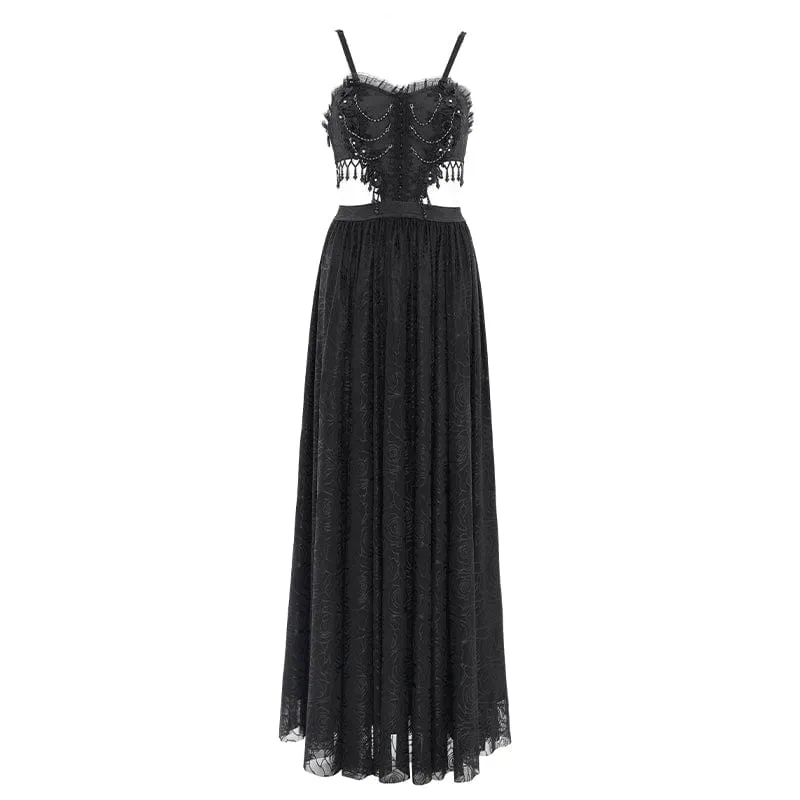 Schwarzes, gotisches Partykleid mit Cut-outs und Blumenstickerei für Damen – perfekt für Hochzeiten