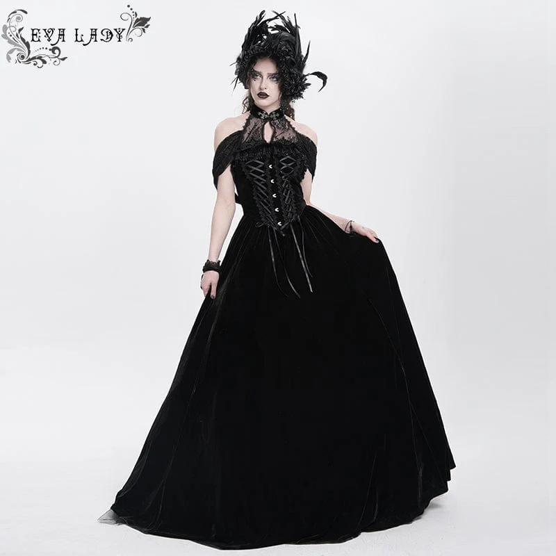 Gothic-Kleid aus Samt mit schulterfreiem Ausschnitt und Schnürung für Damen – Hochzeitskleid