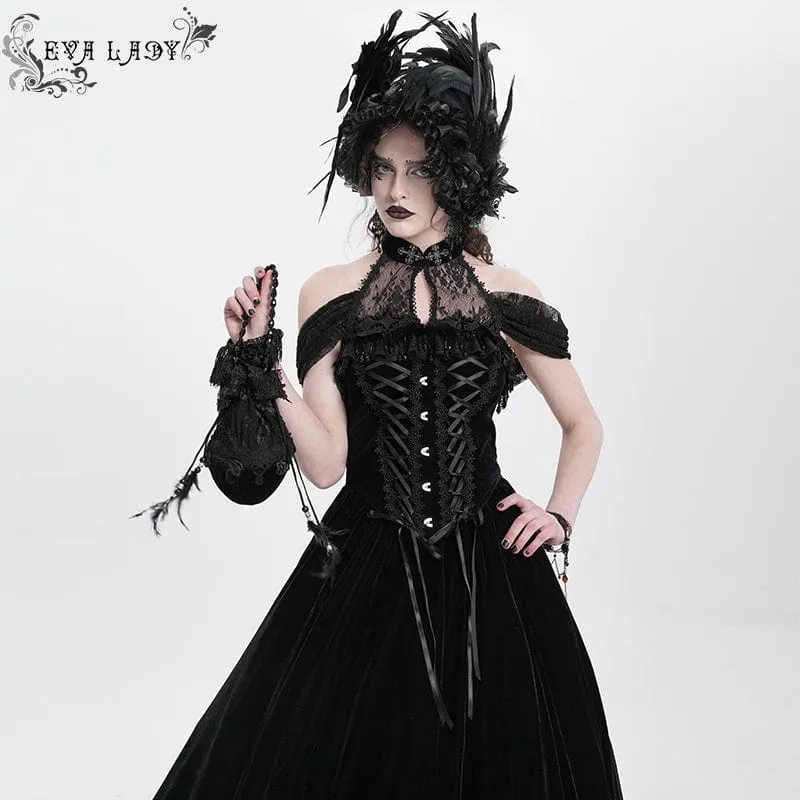 Gothic-Kleid aus Samt mit schulterfreiem Ausschnitt und Schnürung für Damen – Hochzeitskleid