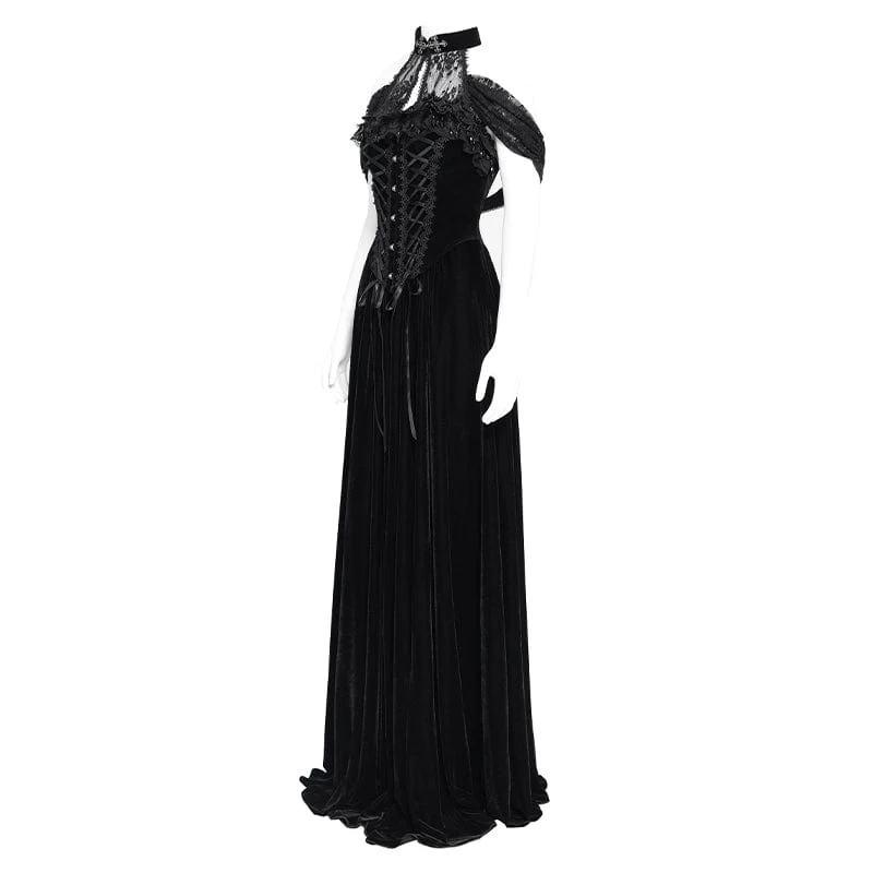Gothic-Kleid aus Samt mit schulterfreiem Ausschnitt und Schnürung für Damen – Hochzeitskleid