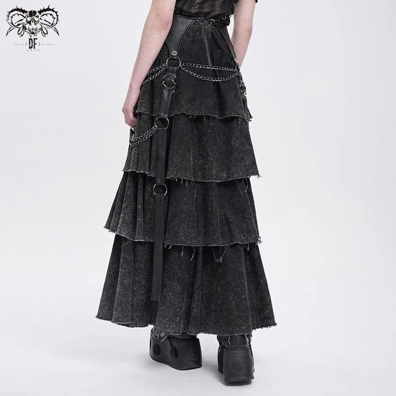 Damen Punk Distressed Lagenrock mit Schnürung