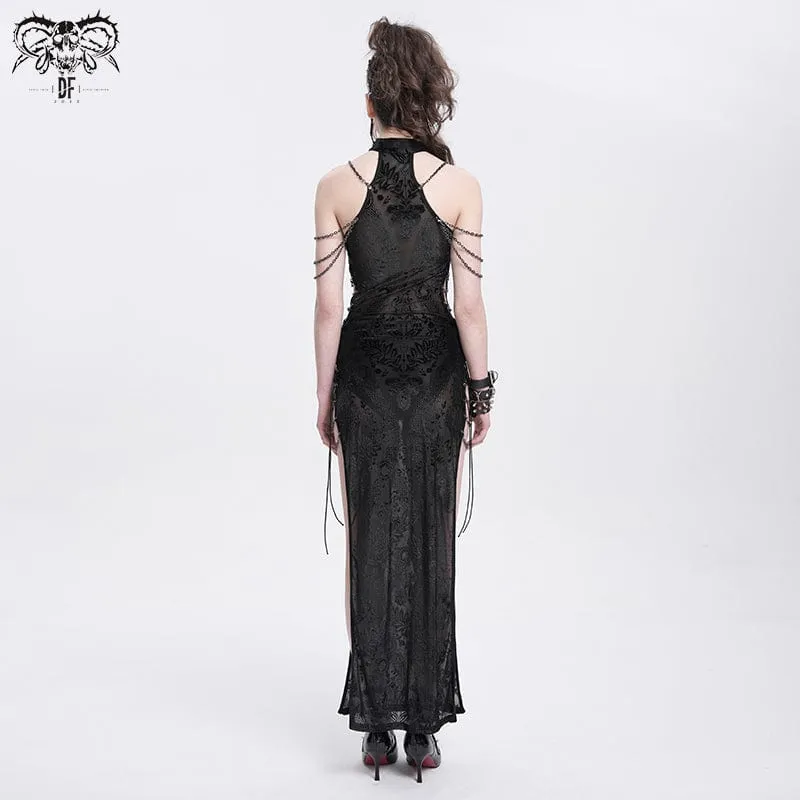 Damen Gothic Cheongsam Kragen Seitenschlitz Neckholder Ballkleid
