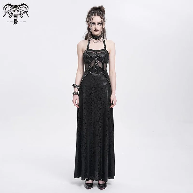 Damen Punk Mesh Splice Chained Neckholder Flitterwochen Kleid