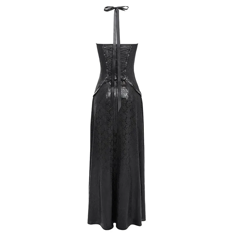 Damen Punk Mesh Splice Chained Neckholder Flitterwochen Kleid