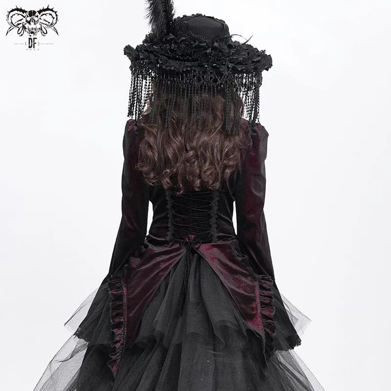 Gothic-Hemd mit ausgestellten Ärmeln, Rüschen und Schwalbenschwanz für Damen Rot