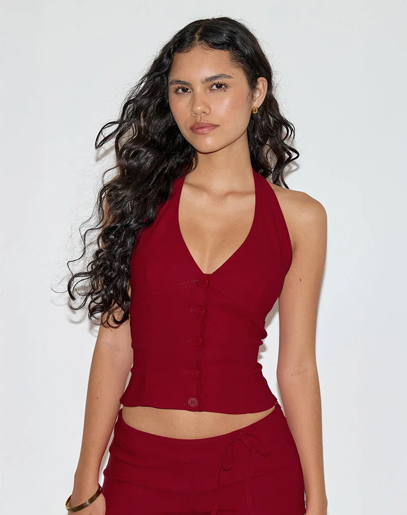 Ortee Neckholder-Top in Tailoring Rot