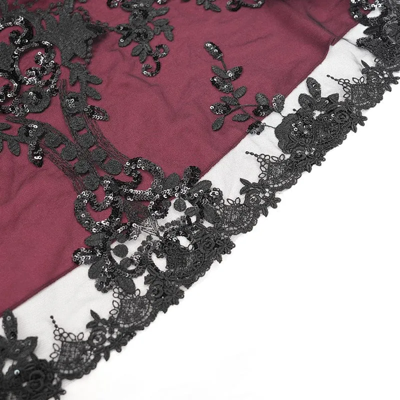 Rotes Gothic-Abendkleid mit schulterfreiem Spitzeneinsatz, auch als Hochzeitskleid geeignet.