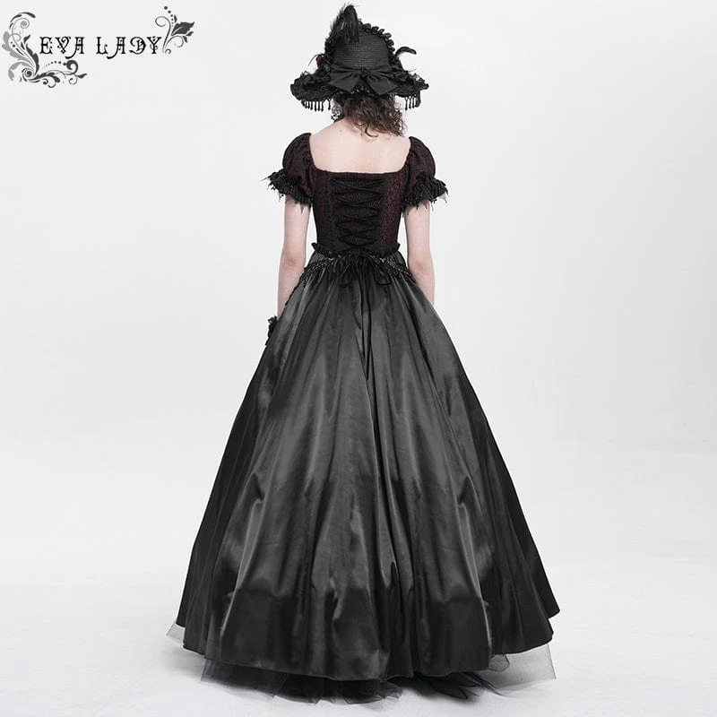 Schwarzes Gothic-Abendkleid mit schulterfreiem Spitzeneinsatz für Damen, auch als Hochzeitskleid geeignet.