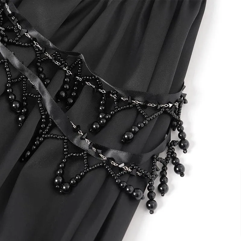 Schwarzes Gothic-Abendkleid mit schulterfreiem Spitzeneinsatz für Damen, auch als Hochzeitskleid geeignet.