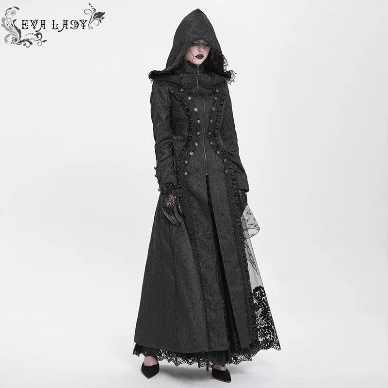 Gothic-Mantel mit Stehkragen und Rüschen für Damen mit Kapuze