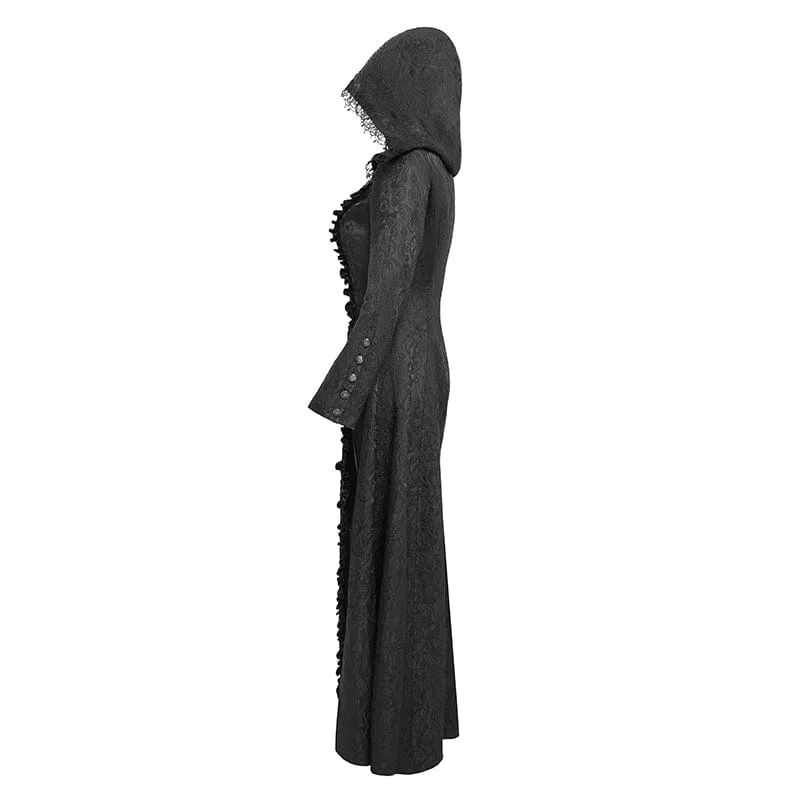 Gothic-Mantel mit Stehkragen und Rüschen für Damen mit Kapuze