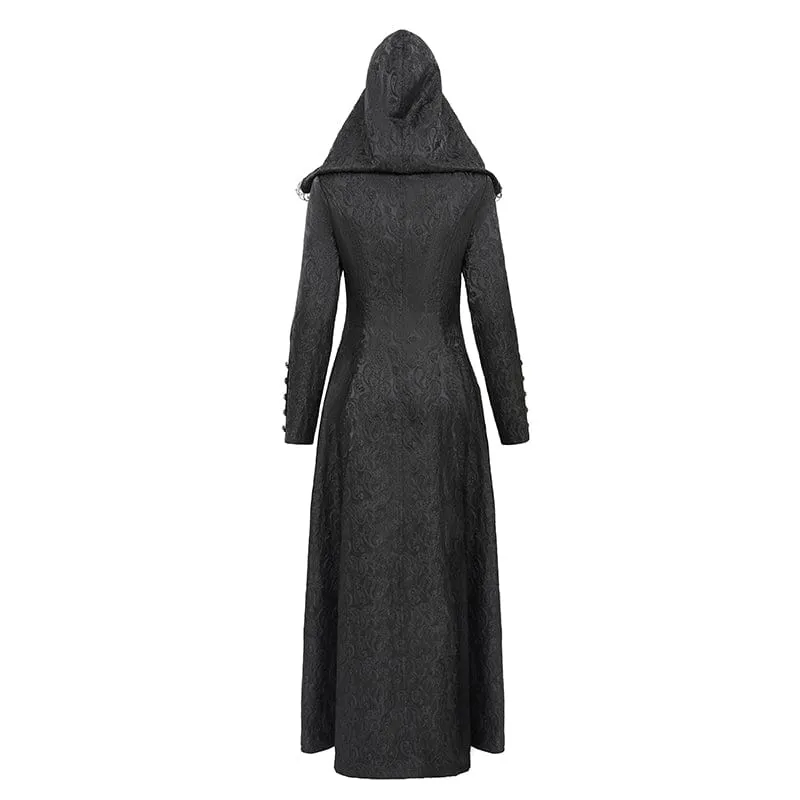 Gothic-Mantel mit Stehkragen und Rüschen für Damen mit Kapuze