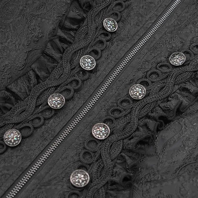 Gothic-Mantel mit Stehkragen und Rüschen für Damen mit Kapuze