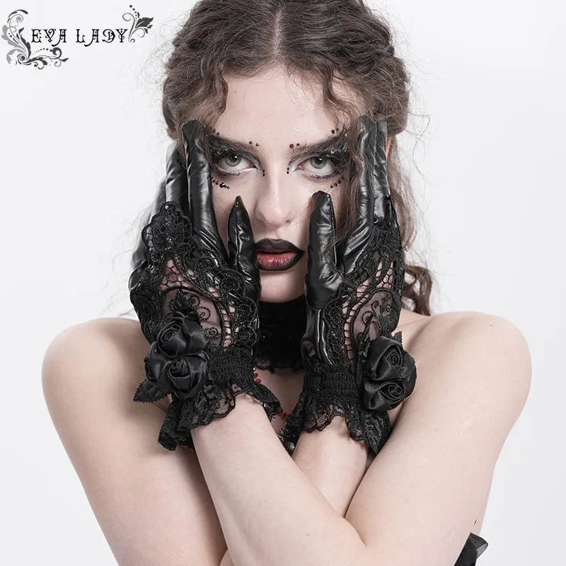 Gothic-Handschuhe aus Spitze mit Blumenstickereien für Damen