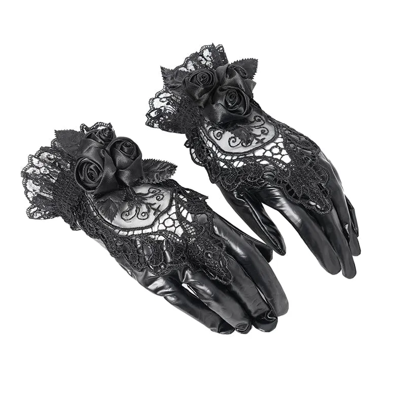 Gothic-Handschuhe aus Spitze mit Blumenstickereien für Damen