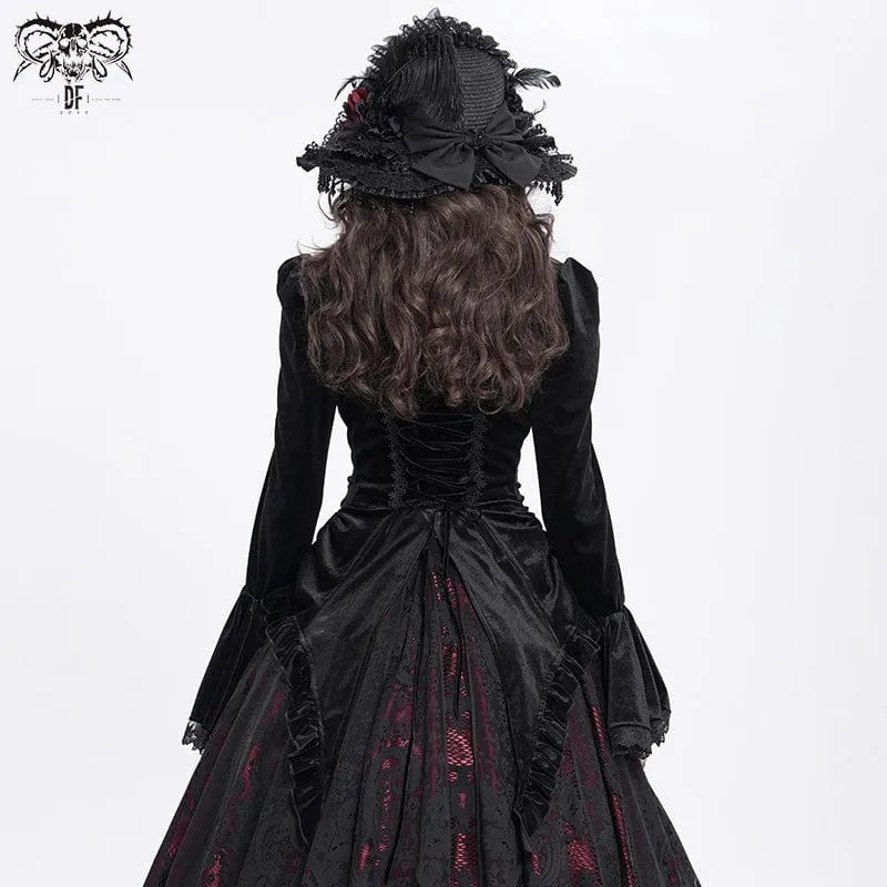 Gothic-Hemd mit ausgestellten Ärmeln, Rüschen und Schwalbenschwanz für Damen in Schwarz