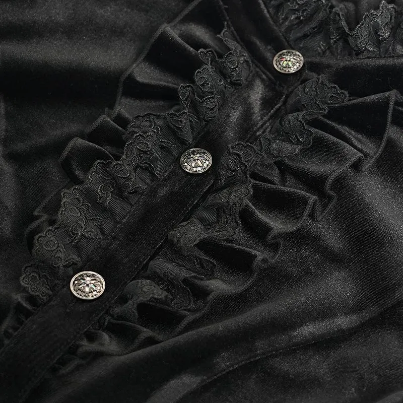 Gothic-Hemd mit ausgestellten Ärmeln, Rüschen und Schwalbenschwanz für Damen in Schwarz