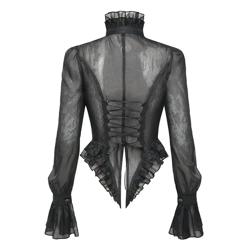 Gothic-Hemd mit Stehkragen, Rüschen und Schwalbenschwanz für Damen
