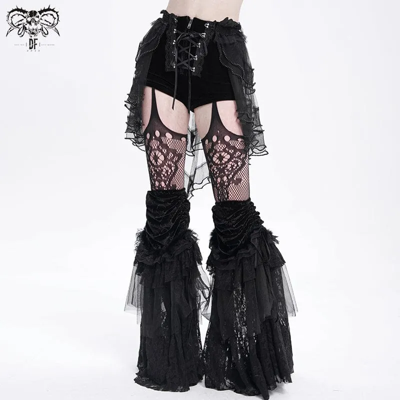 Gothic-Shorts mit Rüschen und Netzstoff-Spleißen für Damen