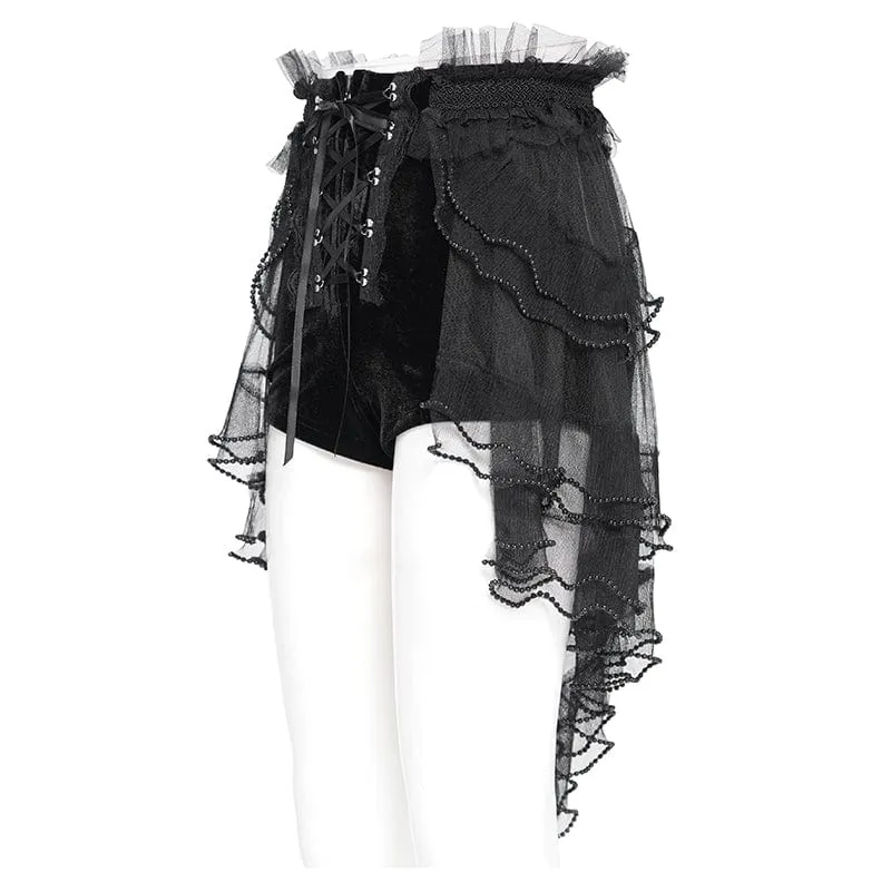 Gothic-Shorts mit Rüschen und Netzstoff-Spleißen für Damen