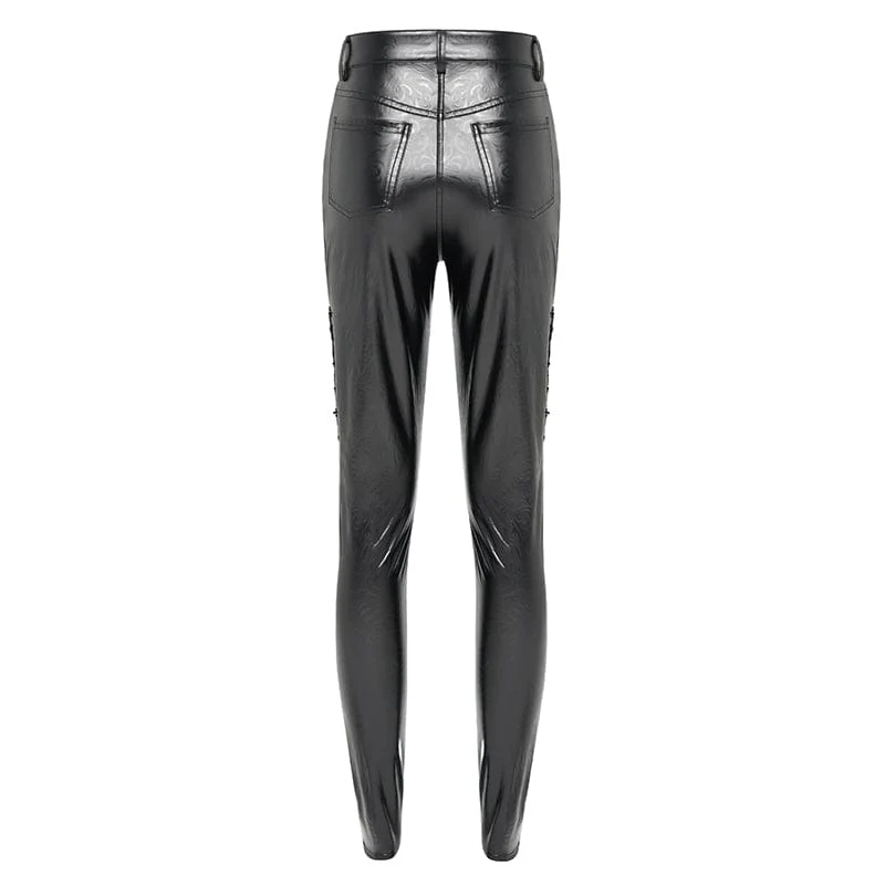 Gothic-Hose aus Kunstleder mit Kettenverzierung und Spitze für Damen