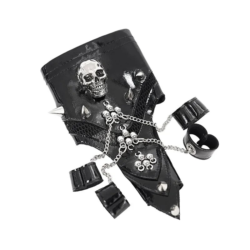 Damen Punk Totenkopf Nieten Kunstleder Halbfinger Armband