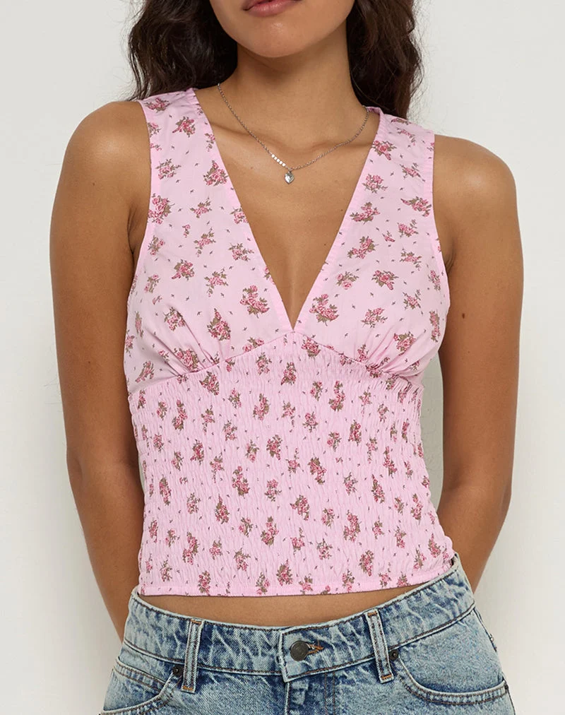 Valisa Top mit tiefem Rückenausschnitt in Floral Romance Pink