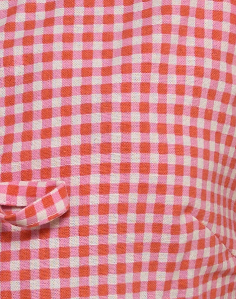 Vataka Tie Front Top In Mini Gingham Pfirsich