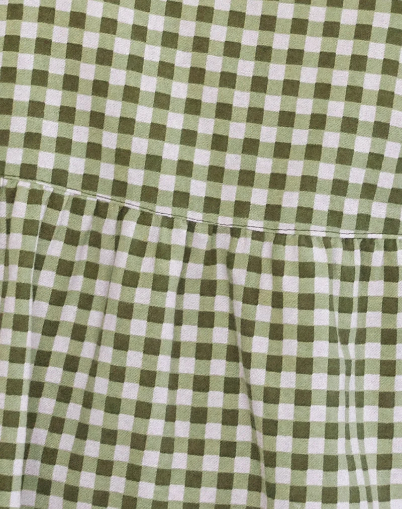 Grace Smock-Minikleid aus olivem Gingham