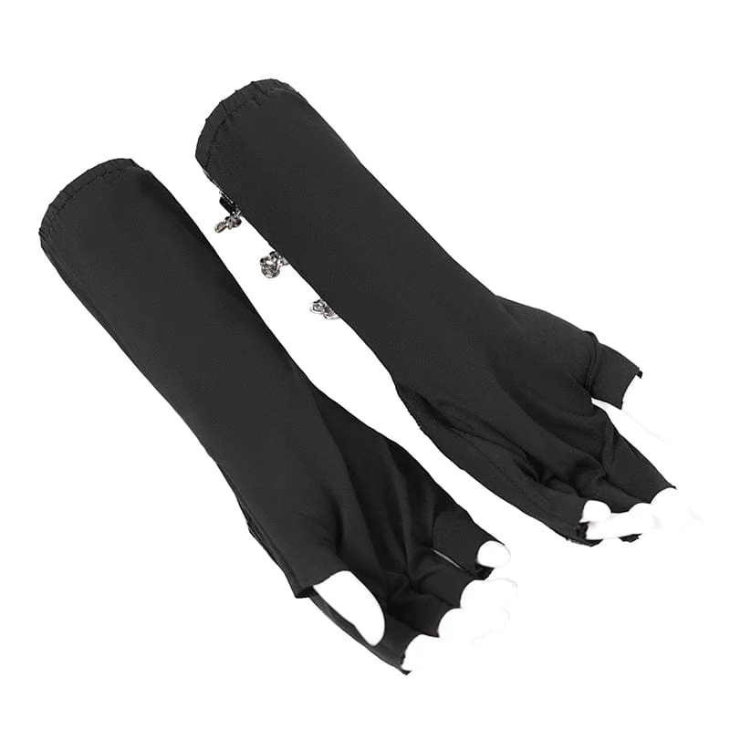 Halbfingerhandschuhe aus Kunstleder mit Punk-Nieten und Ketten für Damen