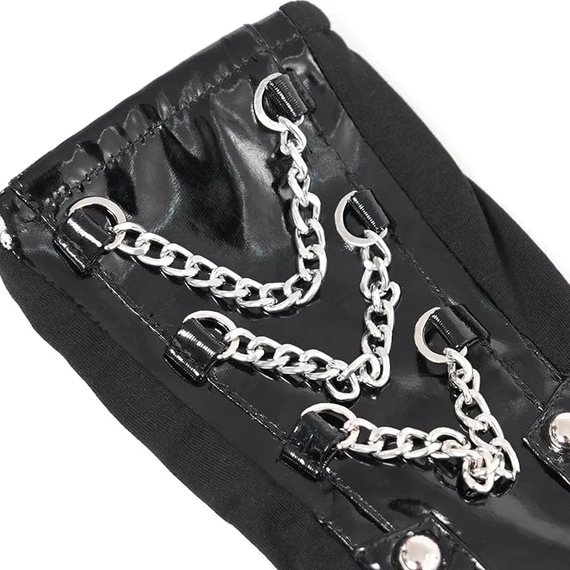 Halbfingerhandschuhe aus Kunstleder mit Punk-Nieten und Ketten für Damen