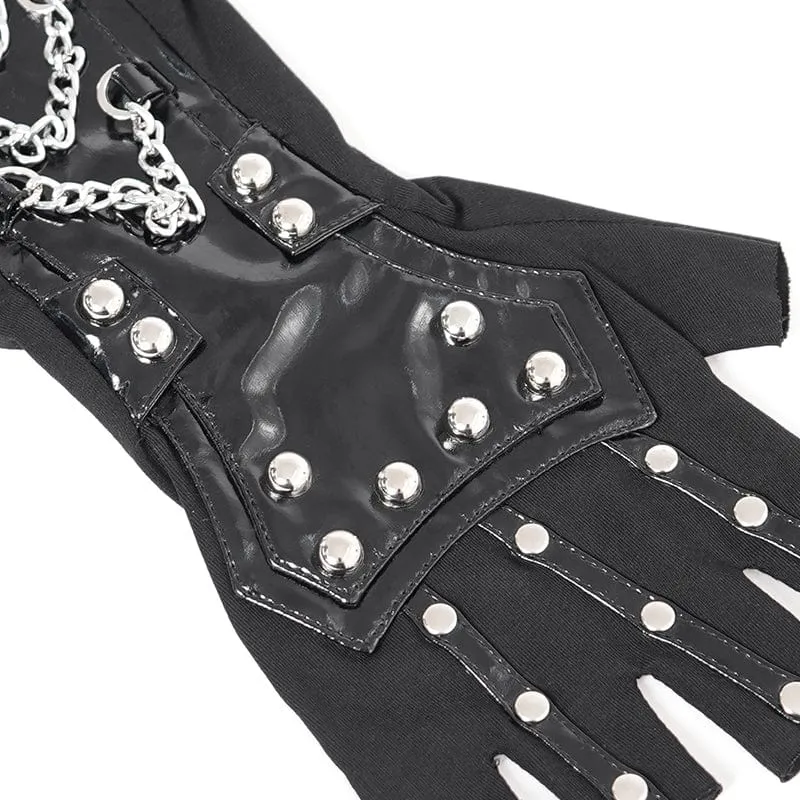 Halbfingerhandschuhe aus Kunstleder mit Punk-Nieten und Ketten für Damen