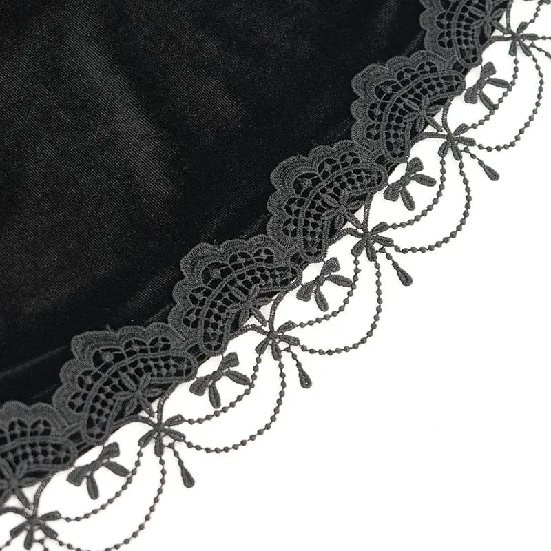 Gothic Cutout Beflockter Samtmantel für Damen mit Kapuze Schwarz