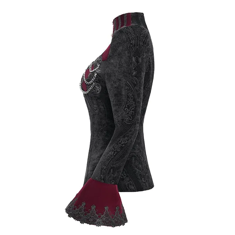 Gothic-Jacke mit Stehkragen und ausgestellten Ärmeln für Damen in Rot