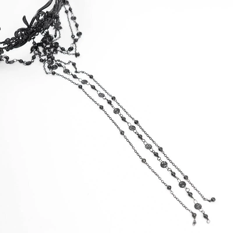 Gothic-Kopfbedeckung mit Kreuz und Blumenperlen für Damen