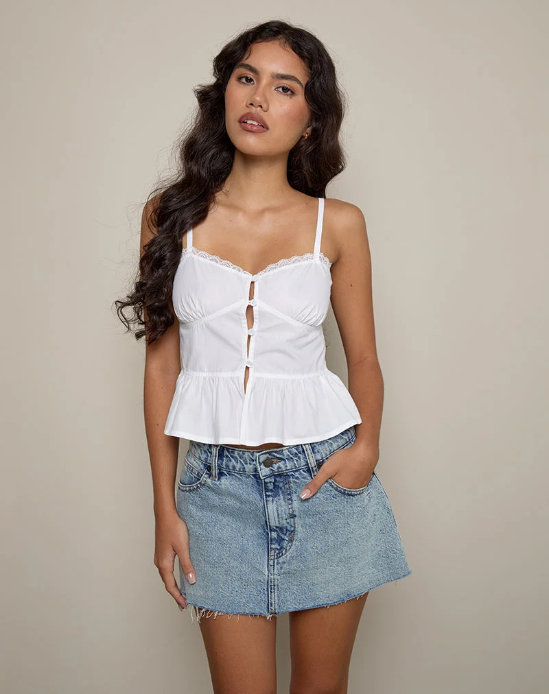 Kugy Tie Front Cami Top aus Popeline Weiß