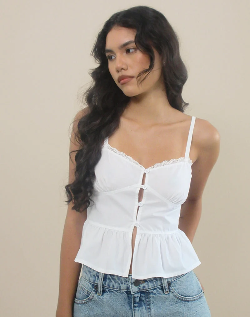 Kugy Tie Front Cami Top aus Popeline Weiß