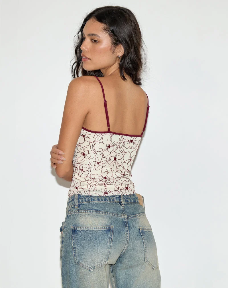 Barlyn Cami Top in Line Flower Creme